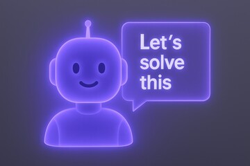 Poster - A sleek, futuristic robot, a symbol of technological advancement and artificial intelligence, presents a speech bubble containing the call to action 