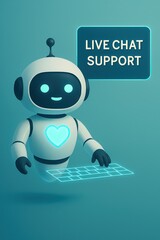 Poster - A cutting-edge, user-friendly virtual assistant robot provides instant live chat support, communicating using innovative digital technology and user-friendly interface.