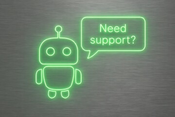 Poster - A futuristic neon robot invites inquiry, 