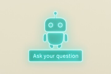Poster - An AI robot on a minimalist background prompts interaction with its friendly, glowing display. customer support service