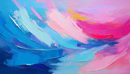 Wall Mural - abstract colorful oil painting strokes blue and pink brushstroke background mixed oil paint teture