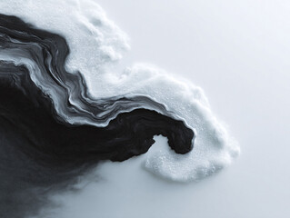 Poster - Monochrome abstract art featuring contrasting dark  light textures. Evokes fluidity, depth, and transformation. Perfect for backgrounds and conceptual designs.