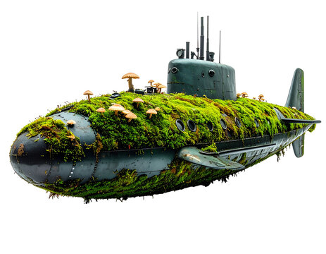 Moss Covered Submarine 3D Illustration