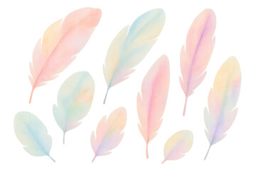 Aufkleber - Soft watercolor feathers layering delicately with translucent colors against clean white backdrop