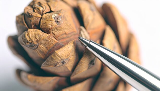 Celebrating International Literacy Day. This image features a pen next to a pine cone, symbolizing knowledge and growth. Great for education, nature, and learning content.