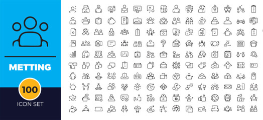 Fototapete - Large set of business meeting office teamwork communication icons collection vector illustration outline style
