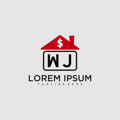 Poster - WJ initial monogram logo for real estate with creative roof and simple home bussines image design