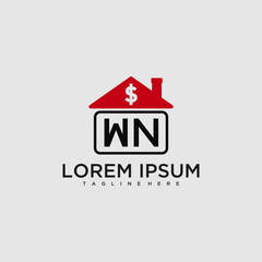 Poster - WN initial monogram logo for real estate with creative roof and simple home bussines image design