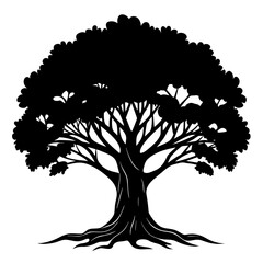 A Banyan tree black silhouette vector is artistically rendered for creative design.