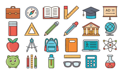 Poster - School icons set back to school vector collection with education symbols for web business and office design