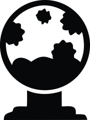 Poster - Stylized black silhouette of a snow globe with abstract cloud shapes and a textured base