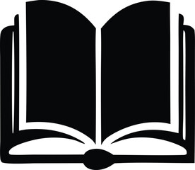 Poster - A simple black and white silhouette of an open book with its pages spread wide symbolizing knowledge and learning