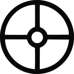 Poster - A stark black symbol featuring a circle with a smaller circle in the center and four intersecting lines creating a cross shape