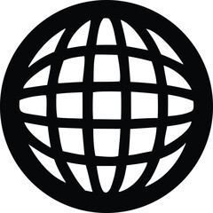 Poster - A stylized black and white graphic representation of a globe with a grid pattern symbolizing global connectivity and the internet