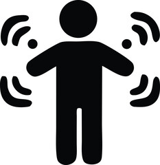 Poster - A simple black silhouette of a person with radiating waves emanating from their outstretched arms and head indicating communication or signal transmission