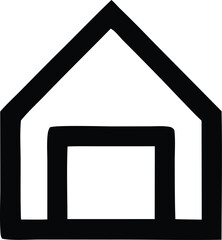 Poster - Simple black outline of a house with a rectangular opening representing a basic shelter or dwelling symbol