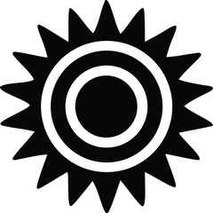 Poster - Stylized black and white sun icon with sharp rays and concentric circles representing its core energy and light