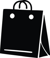 Poster - Simple black silhouette of a shopping bag with two white circles and a handle