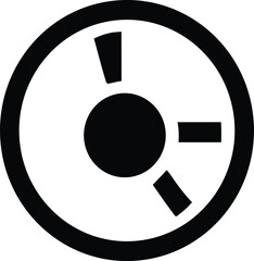Poster - A simple black and white graphic icon featuring a circular outline with a central solid circle and three rectangular bars extending outwards