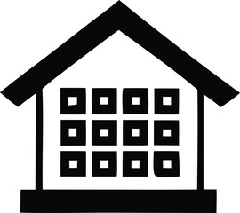 Poster - Stylized black and white icon representing a house with a grid of windows symbolizing home and architecture