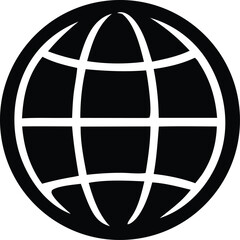 Poster - A simple black and white graphic icon representing a stylized globe with intersecting lines symbolizing global connection and communication