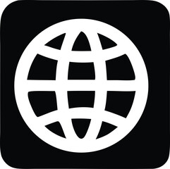 Poster - A stark white globe icon with a grid pattern is centered on a solid black background with rounded corners creating a modern and simple design