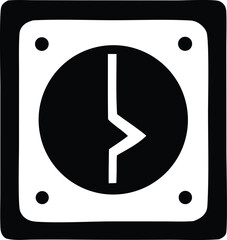 Poster - A stylized black and white icon featuring a circular element with a vertical line and an angled segment set within a rounded square