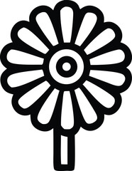 Fototapete - Stylized black and white flower icon with concentric circles and petals on a stem