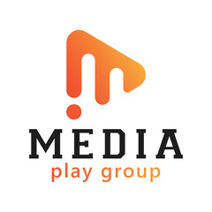 Poster - Letter m play media logo icon design for media player logo icon modern play button logo