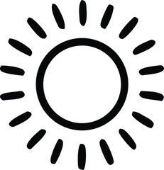 Poster - A simple bold black outline drawing of a sun with radiating rays on a white background perfect for various design applications