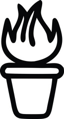 Poster - Stylized black outline of a potted plant with flame like leaves representing growth energy or a fiery botanical concept