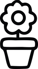 Poster - Simple black outline drawing of a potted flower with rounded petals and a central circle suitable for icons or decorative elements
