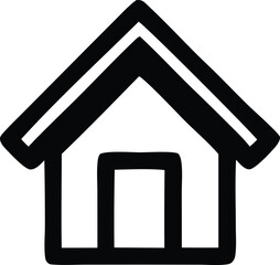 Poster - Simple black and white outline drawing of a house with a pitched roof and a rectangular doorway