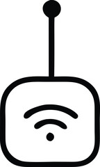 Fototapete - Simple black and white icon representing a wireless signal emanating from a device with an antenna signifying connectivity and data transmission
