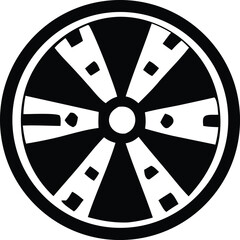 Poster - A striking black and white graphic representation of a stylized wheel or gear with eight spokes and a central circular hub