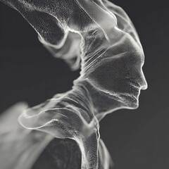 Poster - Ethereal profile: Abstract representation of digital woman face on dark grey background