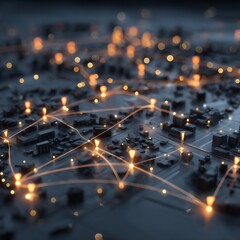 Aufkleber - Abstract futuristic network connections illuminating a cityscape for global business