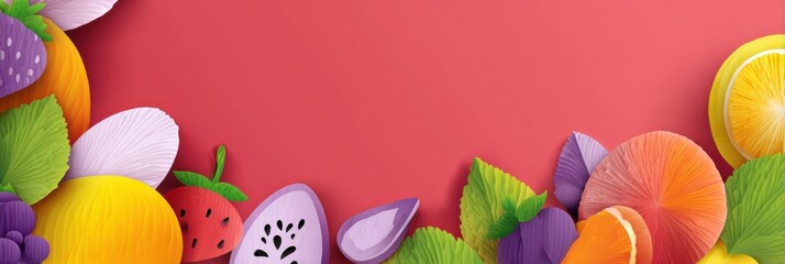 Poster - Colorful Paper-Cut Style Layout With Vibrant Fruit Shadows and Empty Space for Design