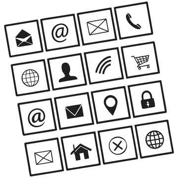 A grid of various black and white icons