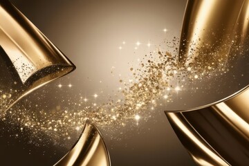 Poster - Luxurious Golden Abstract Background with Glittering Particle Stream and Curves