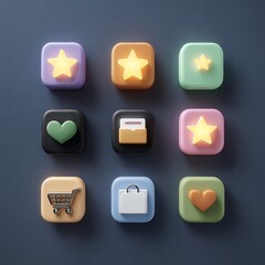Aufkleber - Minimalist 3D Icons with Glowing Elements for UI Design and App Development Showcase