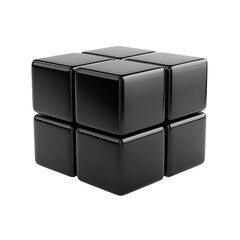 Poster - Glossy Black Cubes Interlocking Puzzle Minimalist Design Abstract on transparent background