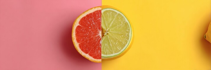 Poster - Citrus Fruit Wheel Displays Vibrant Colors on Minimal Backdrop With Ample Space for Text