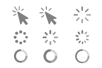 Fototapete - A set of computer mouse click cursor gray arrow icons, loading icons, and a cursor icon are included in this mouse click cursor collection