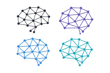 Poster - Logo concept of abstract dots and lines representing brain logotypes for science innovation, machine learning, ai, medical research, new technology development, human brain health, and it startup