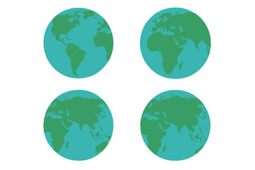 Poster - A collection of earth globes in various styles, including a world map in globe shape, set against an isolated background in a flat design, available as a  vector