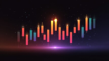 Aufkleber - Colorful candlestick chart representing financial data trends against a dark background with sparkles.