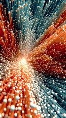 Fototapete - A dynamic explosion of glowing particles radiating from the center, resembling a cosmic or energy burst in deep space