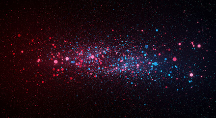 Fototapete - An abstract display of red and blue particles scattered across a dark, textured background, creating a cosmic effect.