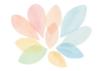 Poster - Soft watercolor petals forming circular floral arrangement, delicate pastel hues blending seamlessly against transparent backdrop
